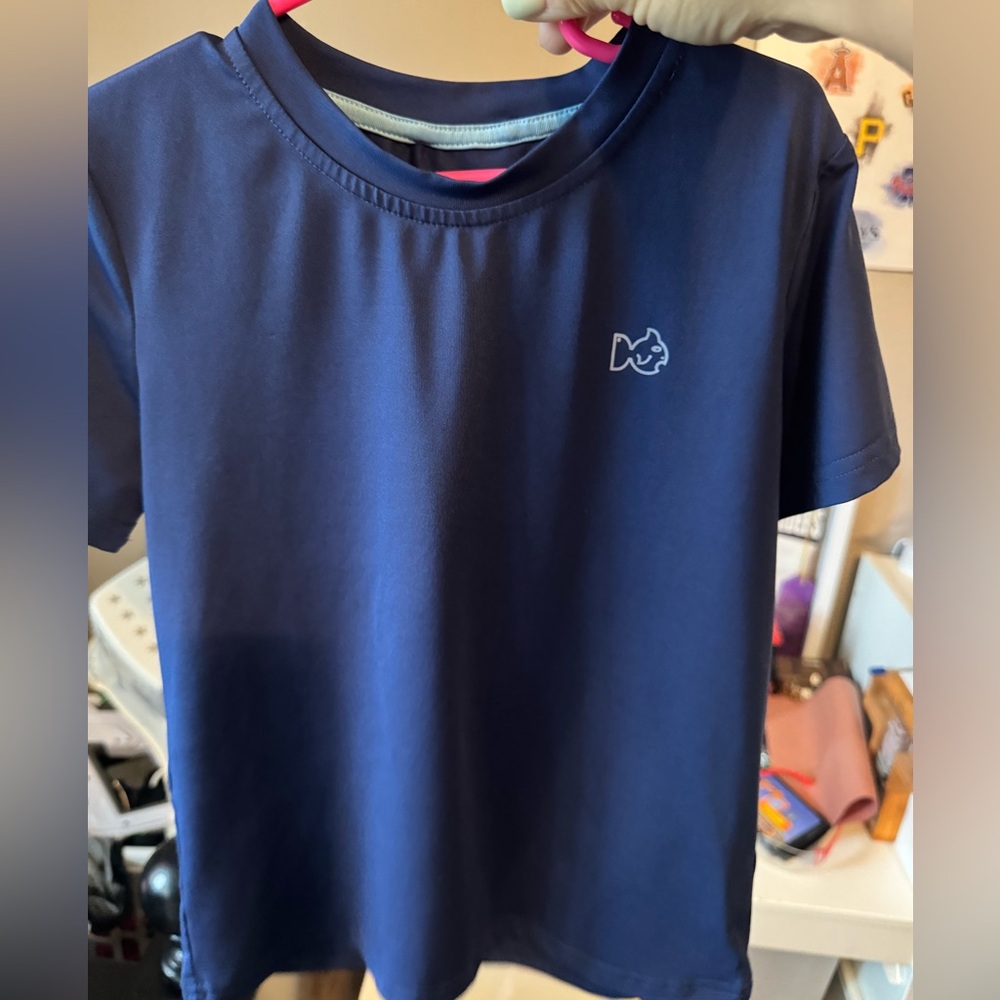 Blue Short Sleeve Tee with Crew Neck and Minimalist Design
